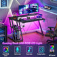 40 Inch Gaming Desk with Power Outlet & LED Lights, L Shaped Computer Gaming Table with 3 Tiers Storage Shelves,, Customized
