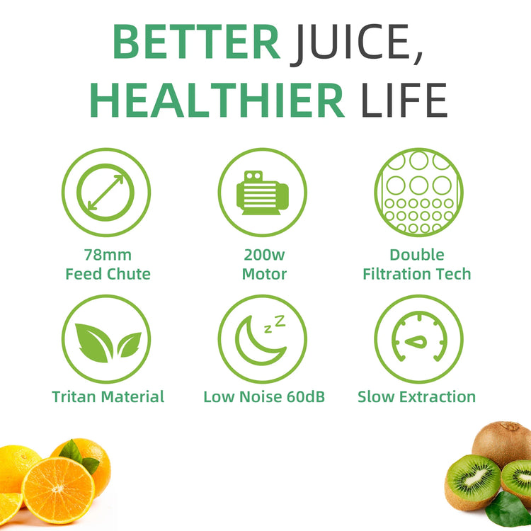 BioloMix Cold Press Juicer with 78mm Feed Chute, 200W 40-65RPM Powerful Motor Slow Masticating Juice Extractor Fits Whole Fruits - ElectronAge