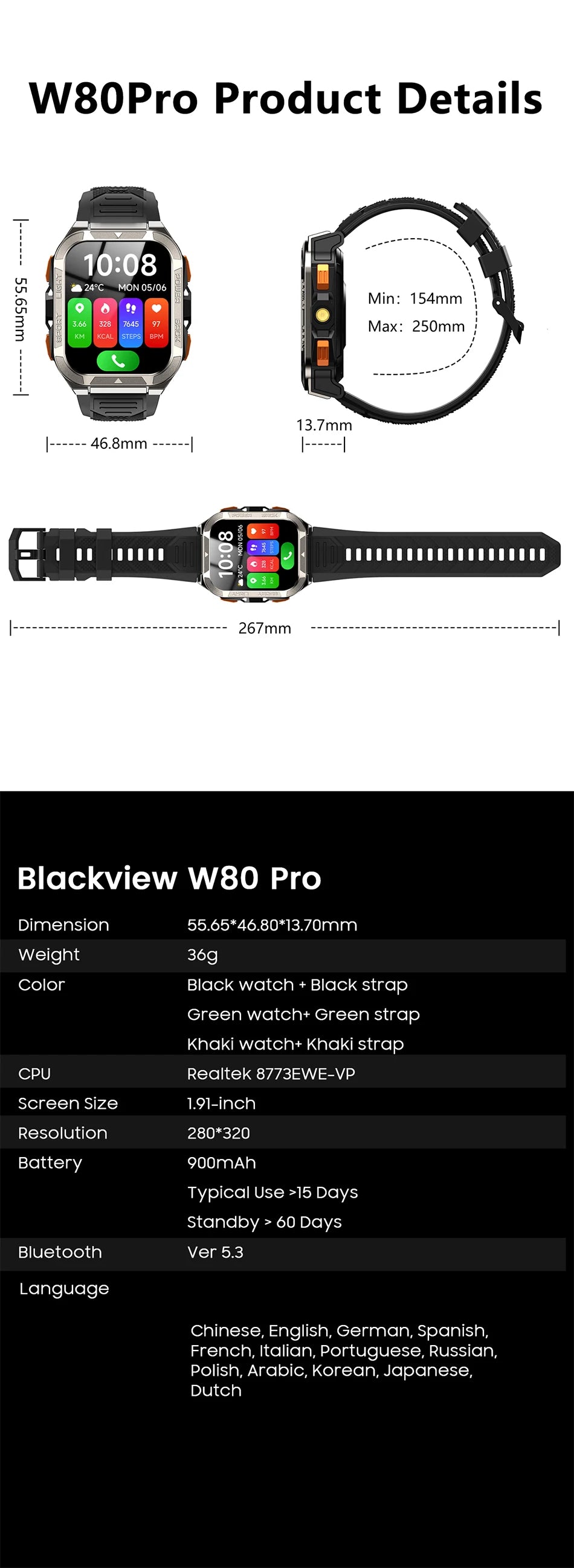 Blackview W80 PRO Smart Watch - ElectronAge