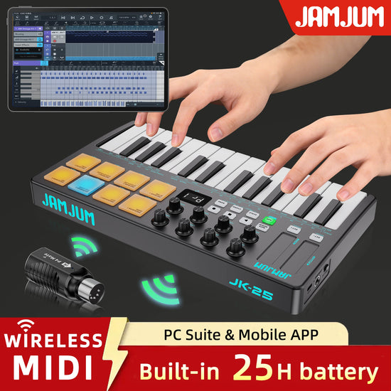 JAMJUM Midi Keyboard 25-Key with Drum Pad/Knob - ElectronAge