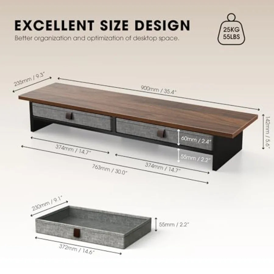 Dual monitor stand with drawer for home and office - ElectronAge