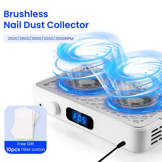 Professional Turbo Nail Dust Collector Two Hands Brushless Vacuum Cleaner Manicure Nail Tools Powerful Nail Fan Reusable Filter