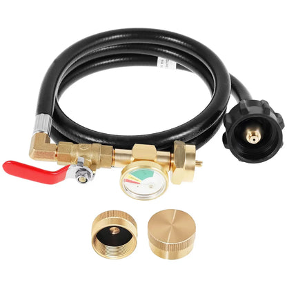 Propane Tank Refill Adapter Propane Bottle Connector With Glow In The Dark Gauge Brass Connector With Hose For Outdoor Stove BBQ