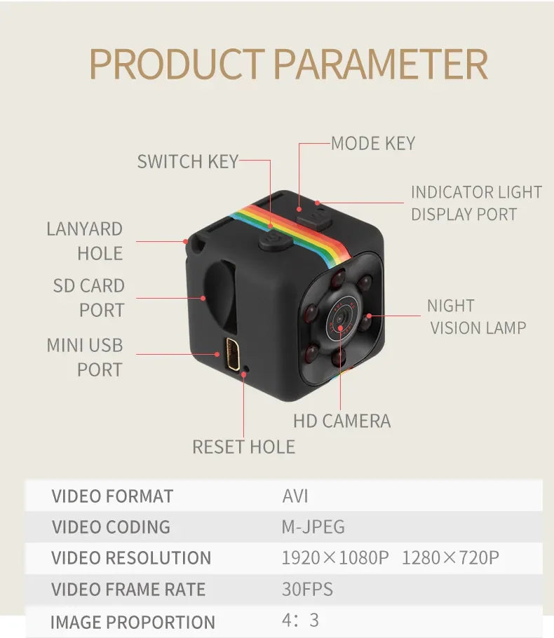 Mini Hd Camera Sq11 1080p Portable Small Nanny Cam Video - ElectronAge