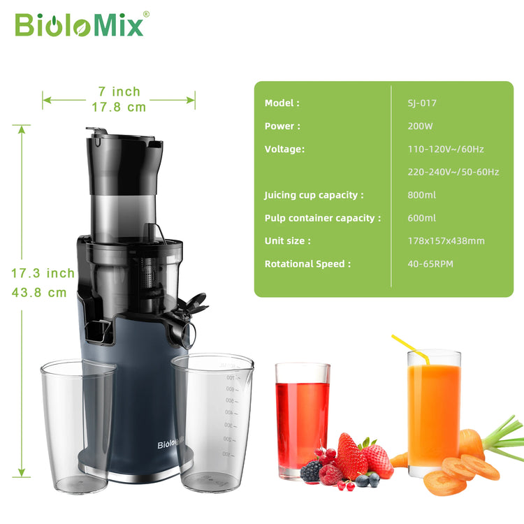 BioloMix Cold Press Juicer with 78mm Feed Chute, 200W 40-65RPM Powerful Motor Slow Masticating Juice Extractor Fits Whole Fruits - ElectronAge
