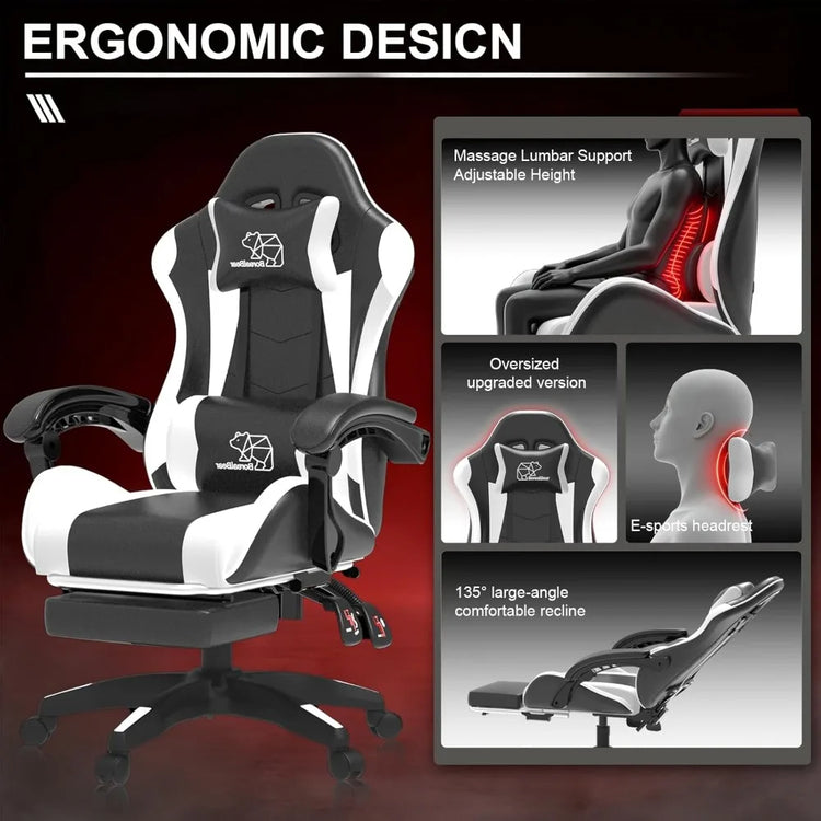 Ergonomic Gaming Chair, Leather Office Chairs with Foot Rest - ElectronAge