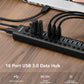 RSHTECH USB3.0 Hub Aluminum 10/13/16 Port Expander USB Powered Data Hub Splitter Individual On/Off Switches for Laptop Macbook