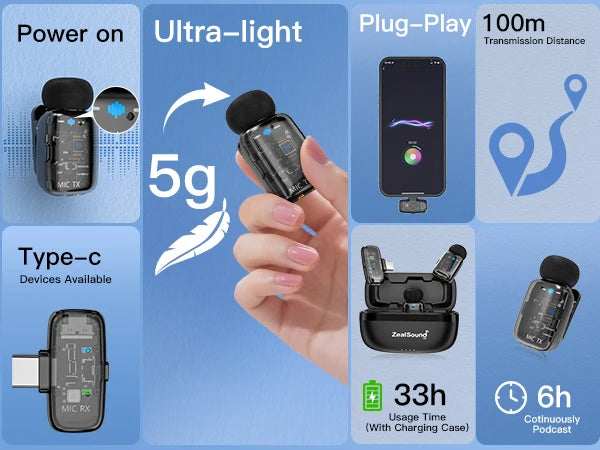 ZealSound Wireless Microphone with Transparent Shell - ElectronAge