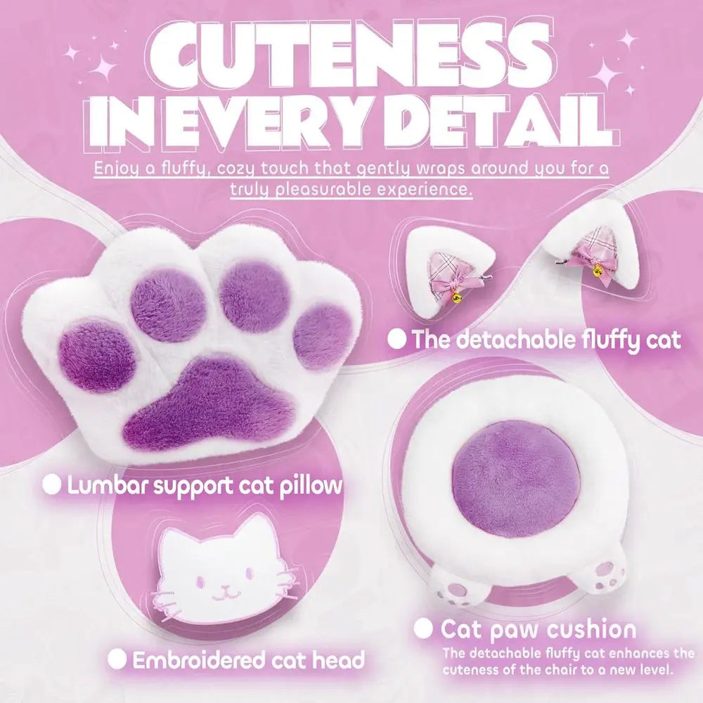 Cute Cat Ear Gaming Chair with Lumbar Support - ElectronAge