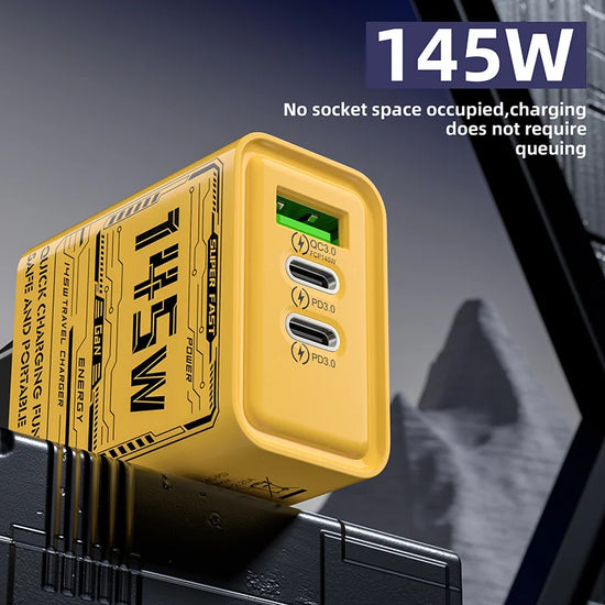 145W Fast Charger 3 Ports USB Type C Quick Mobile Phone Charger EU US UK Plug Charger Adapter For Xiaomi iPhone 16 Pro Samsung