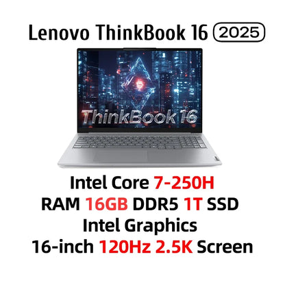 ThinkBook 16 2025 Lenovo Laptop Core 5 220H /7 250H 16G/32G DDR5 1TB SSD Intel Graphics 16-inch 120Hz 2.5K Screen Notebook PC