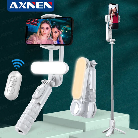 Q09 Selfie Stick Mini Tripod Handheld Stabilizer With Three-Color Fill Light 360°Rotating Aluminium Alloy Rod for Smartphones