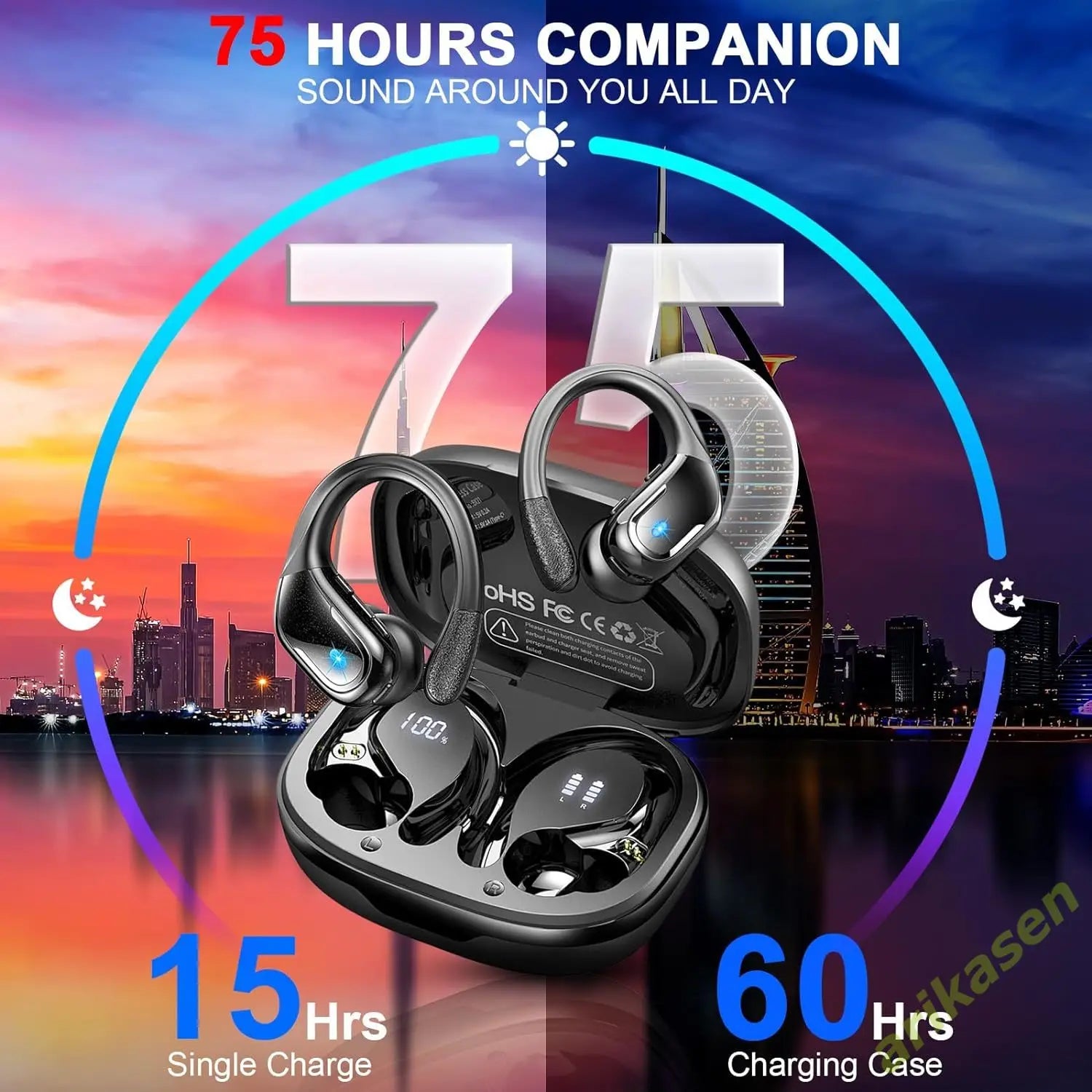 arikasen 75Hrs Bluetooth 5.3 Earphones - ElectronAge