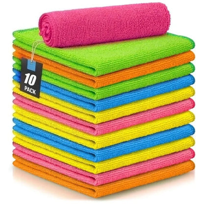 10-Pack Microfiber Cleaning Cloths, Highly Absorbent & Lint-Free for Kitchen Car Glass, Reusable & Machine Washable, Streak-Free