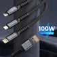 3 In 1 100w Transparent Fast Charging Cable Type C USB Micro For iPhone 15 Samsung Huawei Pilot Lamp Charger USB C 6A Data Cable