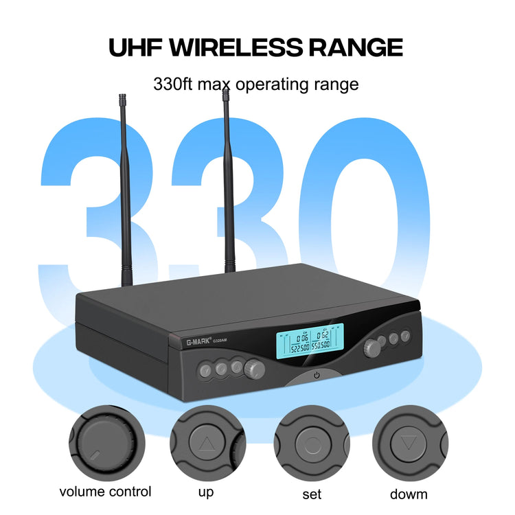 Wireless Microphone G-MARK G320AM Professional UHF 2 Channels Karaoke Mic - ElectronAge