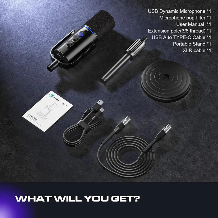 ORTIZAN Podcast Dynamic Microphone, XLR/USB Recording PC - ElectronAge