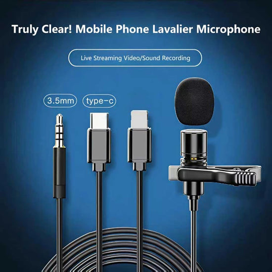 1.5m Mini Portable Lavalier Microphone Condenser Clip-on Lapel Mic Wired USB 3.5mm Type C Microphone For Laptop PC DSLR Camera
