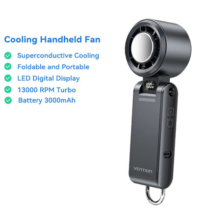 Vention Superconductive Cooling 100 High-speed Handheld Fan 13000 RPM Turbo LED Digital Display Foldable Portable Outdoor Fan