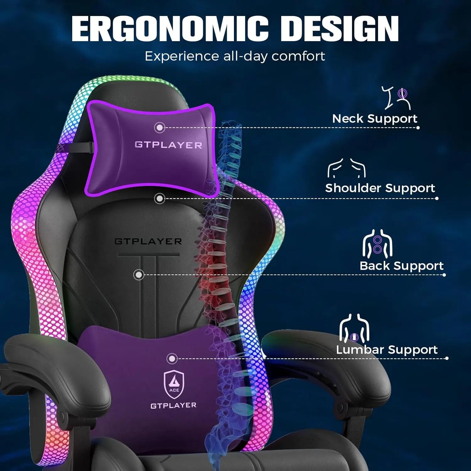 Ergonomic Gaming Chair with RGB LED Lights - ElectronAge