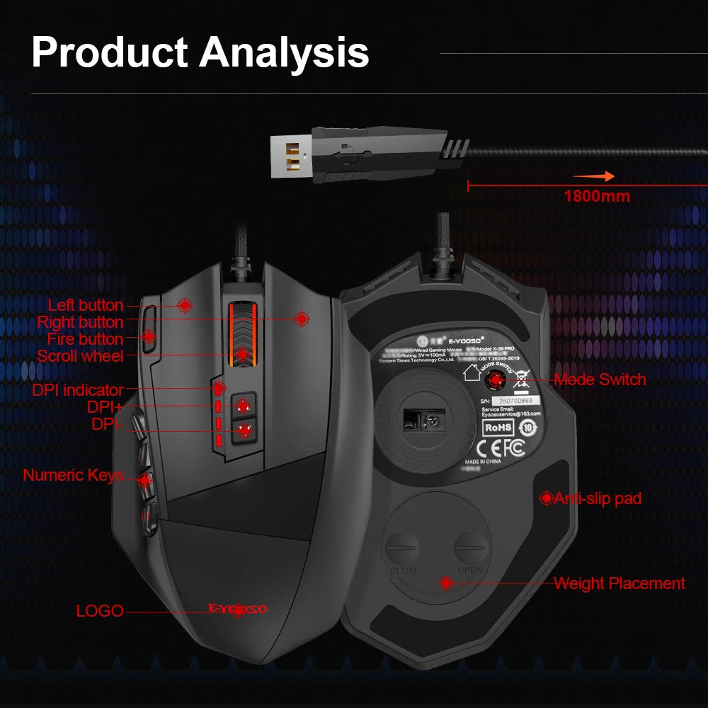 E-YOOSO X-39 USB Wired RGB Gaming Mouse - ElectronAge