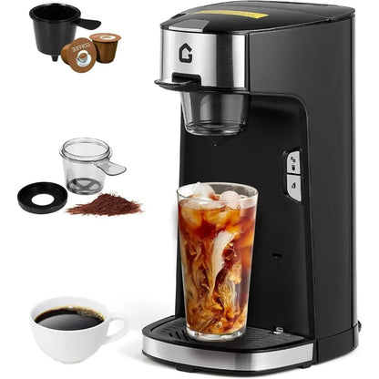 Single Serve Coffee Maker One-Button Fast Brew for Capsule Ground Tea Pod Coffee Maker for Home Office RV Camping Auto Shut Off