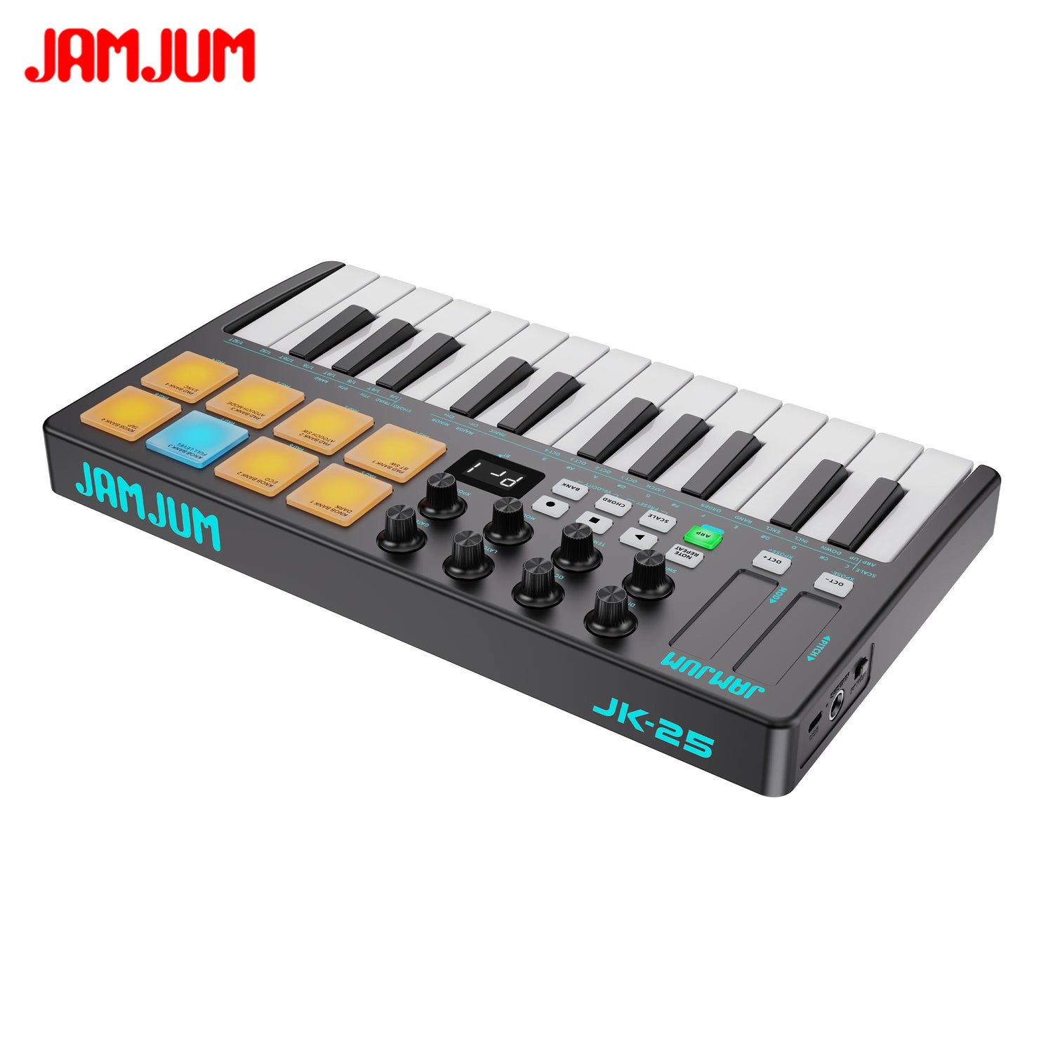 JAMJUM Midi Keyboard 25-Key with Drum Pad/Knob - ElectronAge