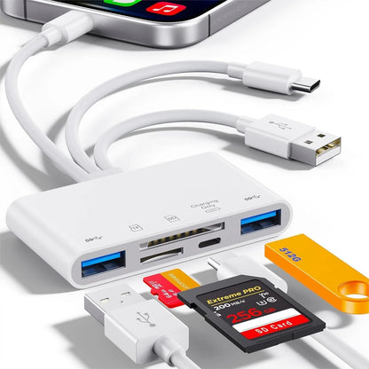 5-in-1 Memory Card Reader, USB OTG Adapter & SD Card Reader for iPhone/iPad, USB C and USB A Devices