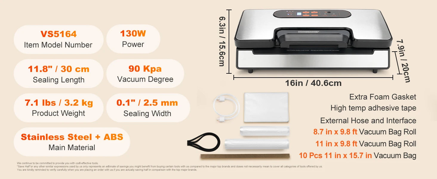 SucceBuy 90Kpa 130W Vacuum Sealer Food Packaging Machine with Free 10pcs Vacuum bags for Household Kitchen Vacuum Food Sealing - ElectronAge