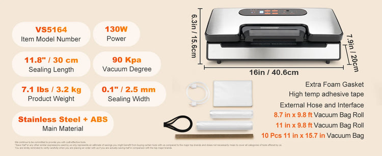 SucceBuy 90Kpa 130W Vacuum Sealer Food Packaging Machine with Free 10pcs Vacuum bags for Household Kitchen Vacuum Food Sealing - ElectronAge