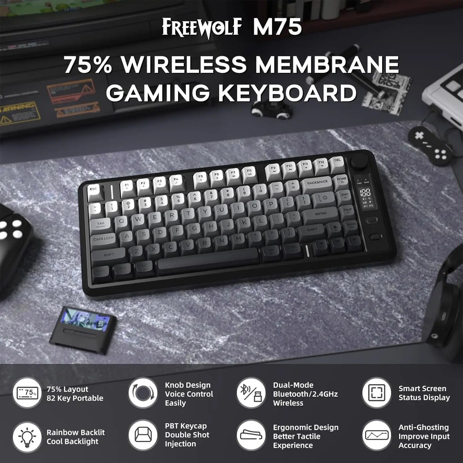 ATTACK SHARK M75 Wireless Membrane Gaming Keyboard - ElectronAge