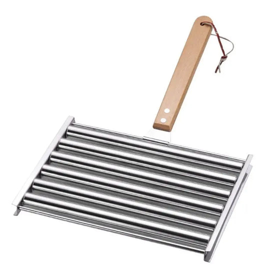 GYTB-Hotdog Grill Stainless Steel With Wooden Handle, Includes 5 Hot Dog Capacity 4 BBQ Skewers