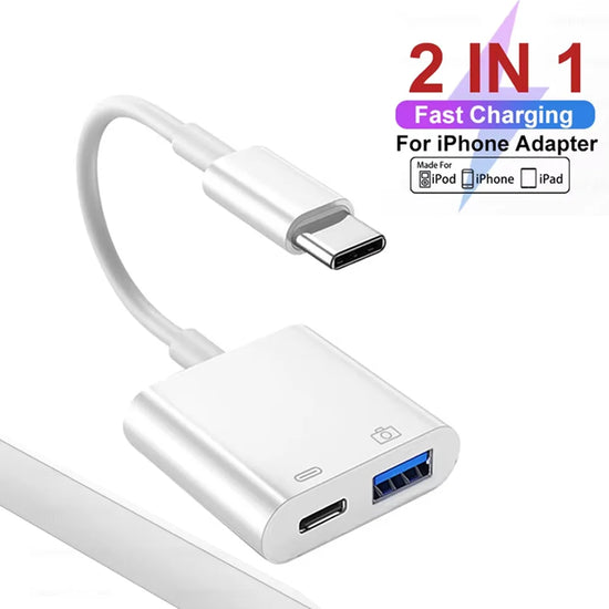 2-in-1 Lightning Type C OTG AdapterFor iPhone16 15 14 13 ProMax ipad To USB Cable 3.0 Converter For MouseKeyboardCameraCardReade