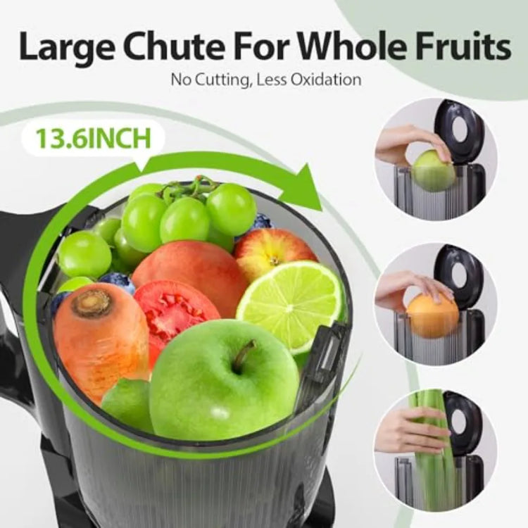 Aeitto Cold Press Juicer Machine with Wide Feed Chute for Whole Fruits Masticating Juice Extractor in Silver High Juice Yield E - ElectronAge