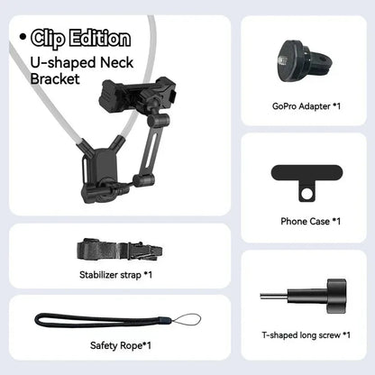 Universal Neck Mount Phone Camera Holder,Magnetic And Clip Compatible With IPhone Samsung 360 Rotation Hands-Free For Video Live
