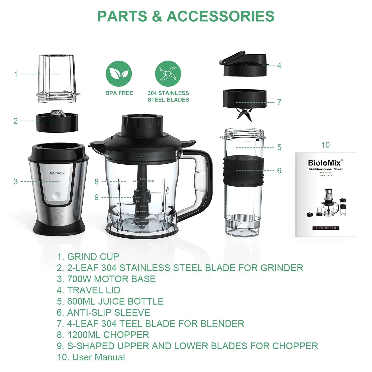 BioloMix 3-in-1 Multifunctional Food Processor 700W - ElectronAge