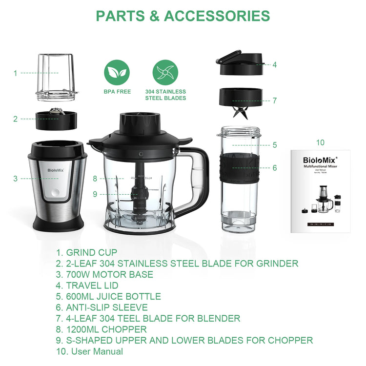 BioloMix 3-in-1 Multifunctional Food Processor 700W - ElectronAge