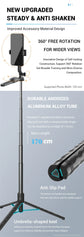 2025 New 1750mm Wireless Selfie Stick Tripod Stand Foldable Monopod With Led Light For Smartphones Balance Steady Shooting Live