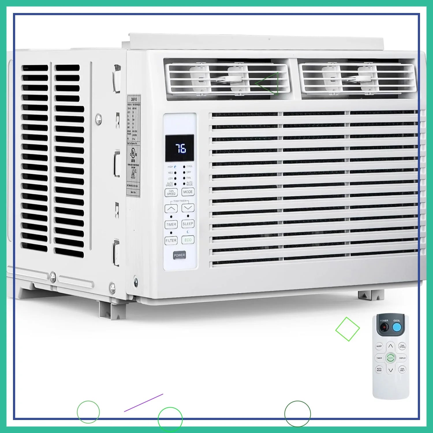 6,000 BTU Window Air Conditioner Cools 250sq.ft, Quiet AC Unit with Remote - ElectronAge