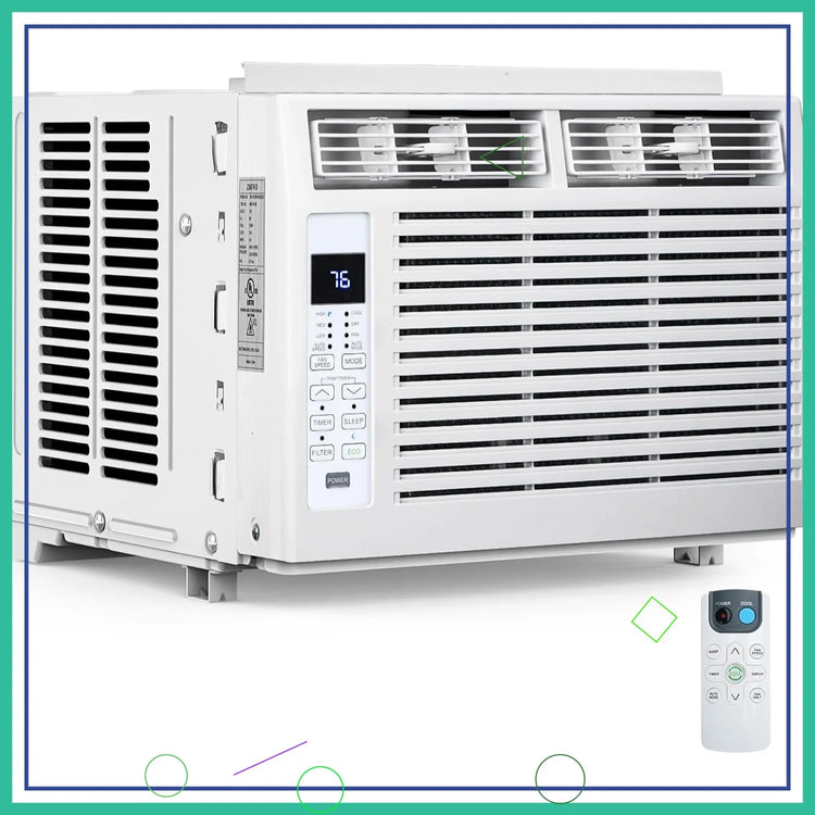 6,000 BTU Window Air Conditioner Cools 250sq.ft, Quiet AC Unit with Remote - ElectronAge