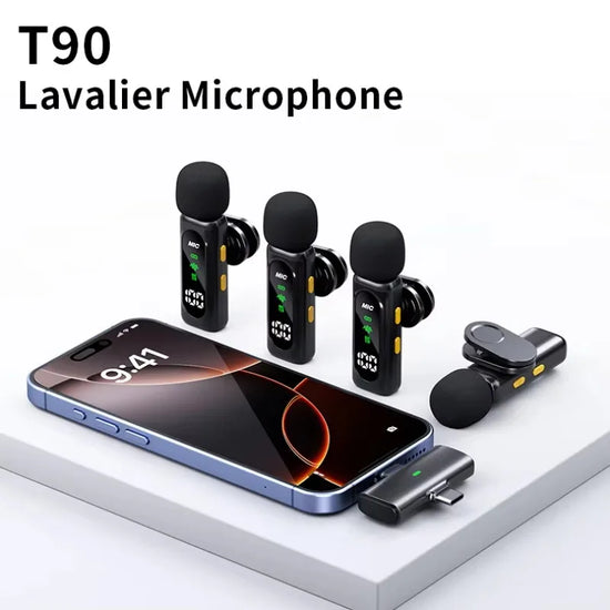 Wireless Lavalier Microphone with 4 Receiver Mic Noise-Canceling For iPhone Android Portable Audio Video Recording Mini Mic