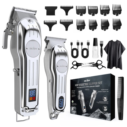 Sejoy Professional Combo Kits Hair Clipper Electric Hair Trimmer Set For Men Rechargeable Cordless Haircut Machine for Barber
