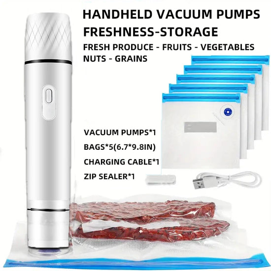 5 Vacuum Sealer Bags + 1 Electric Vacuum Sealer + 1 Clip, Reusable Durable Food Storage Bags, Clear Food Grade Storage Bags