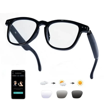 AI Translation Smart Glasses, photochromic lenses, support 160+ languages real-time translation, fashionable audio glasses.