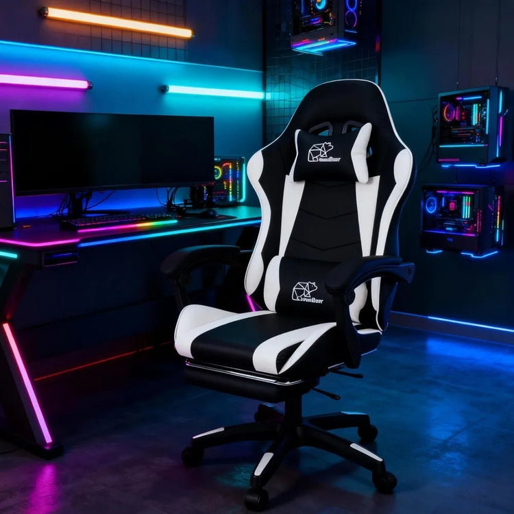 Ergonomic Gaming Chair, Leather Office Chairs with Foot Rest - ElectronAge