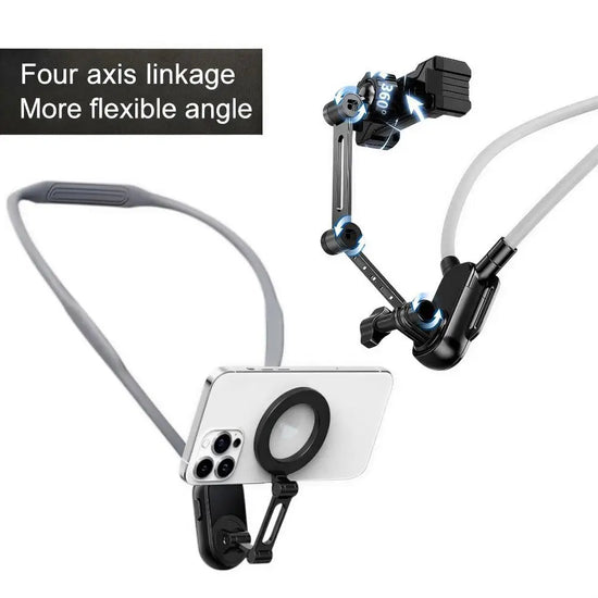 Universal Neck Mount Phone Camera Holder,Magnetic And Clip Compatible With IPhone Samsung 360 Rotation Hands-Free For Video Live