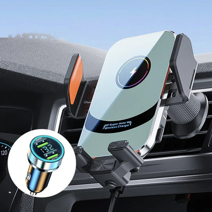UYUXIO Auto Clamping Wireless Car Charger Adapter Super Fast Charging Air Vent Car Phone Holder for iPhone 16 15 Pro Max Samsung