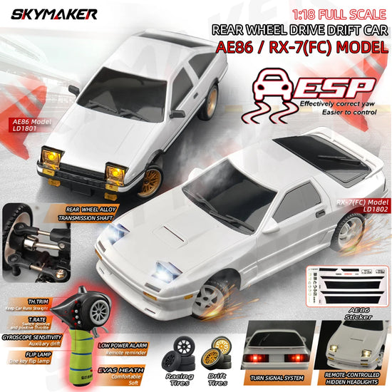 Skymaker AE86 Model LD1801 RX-7 FC LD1802 1:18 RC Drift Car