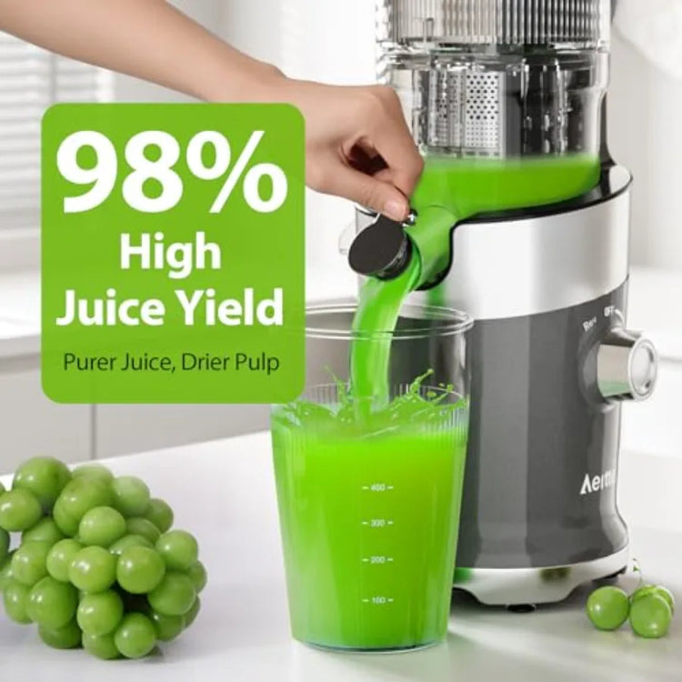 Aeitto Cold Press Juicer Machine with Wide Feed Chute for Whole Fruits Masticating Juice Extractor in Silver High Juice Yield E - ElectronAge