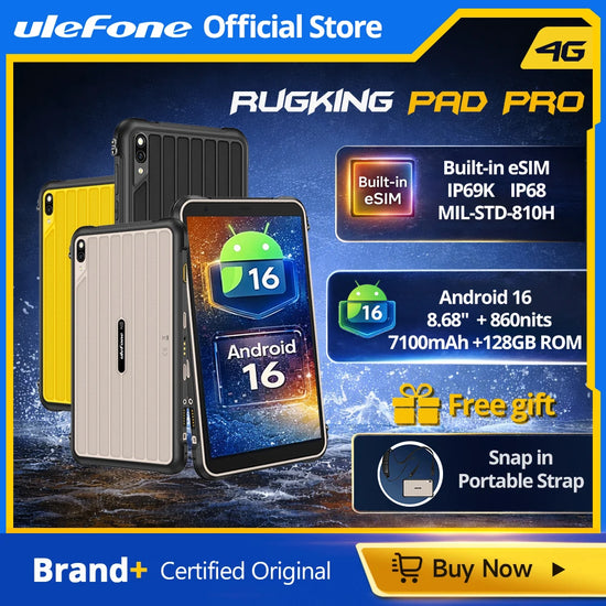 [Built-in eSIM] Ulefone RugKing Pad Pro Rugged Tablet 4G 8.68“90Hz 7100mAh Android 16 , Up to 16GB RAM 128GB ROM Global version